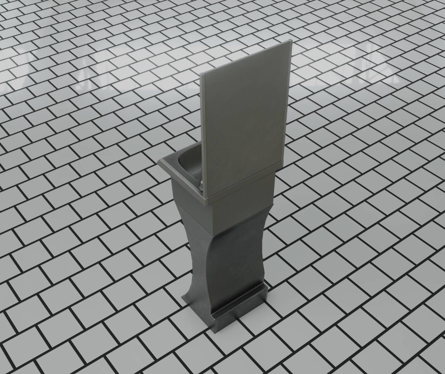 Futuristic Public Metal Sink - 27 - with Mirror Low-poly 3D model_20