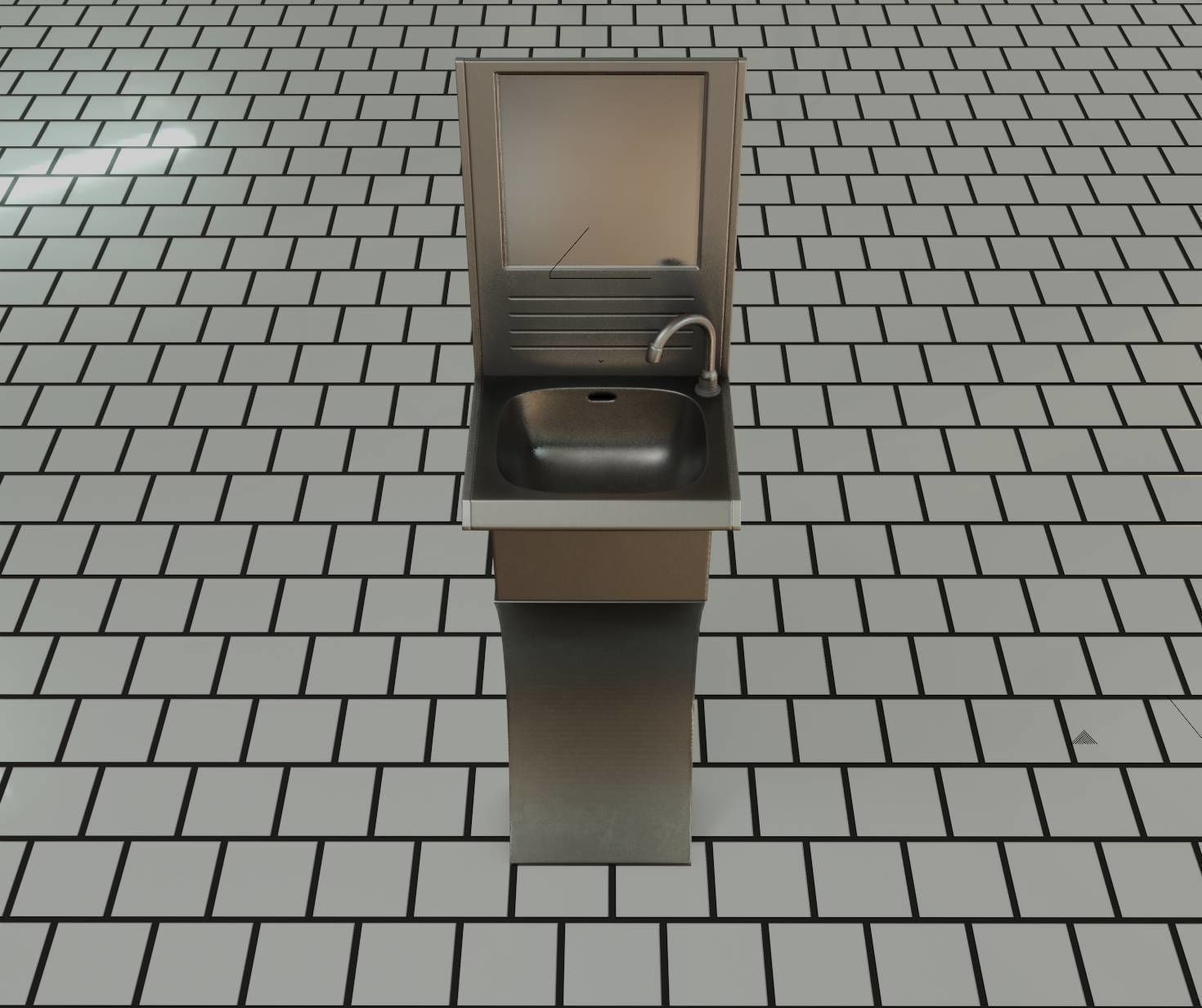 Futuristic Public Metal Sink - 27 - with Mirror Low-poly 3D model_17