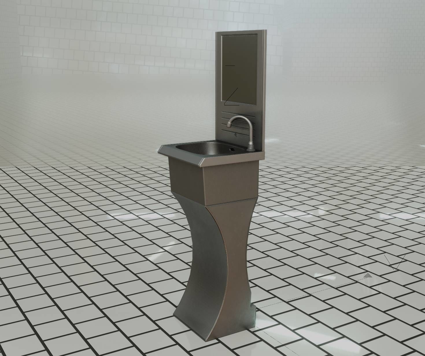 Futuristic Public Metal Sink - 27 - with Mirror Low-poly 3D model_78