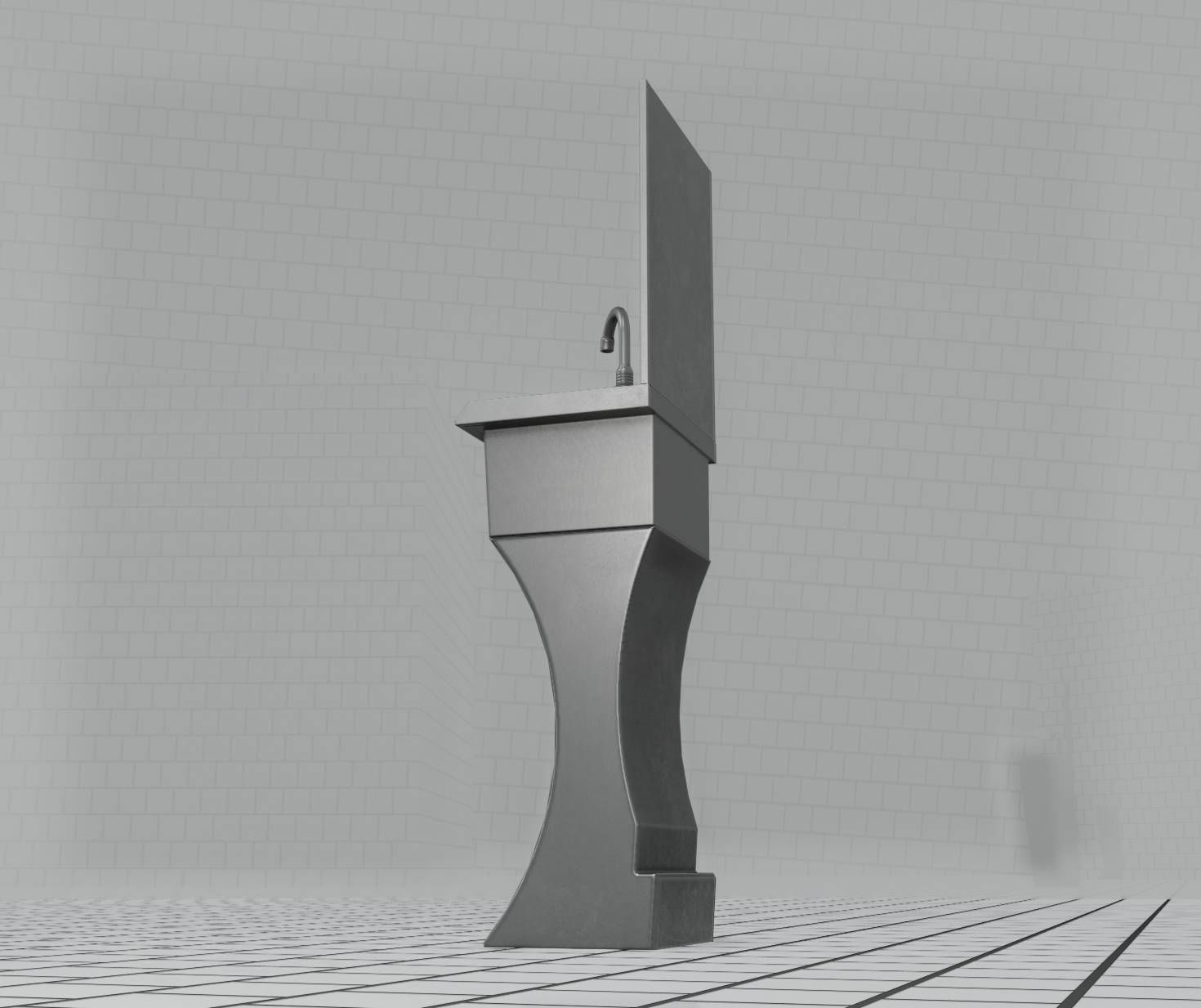 Futuristic Public Metal Sink - 27 - with Mirror Low-poly 3D model_87