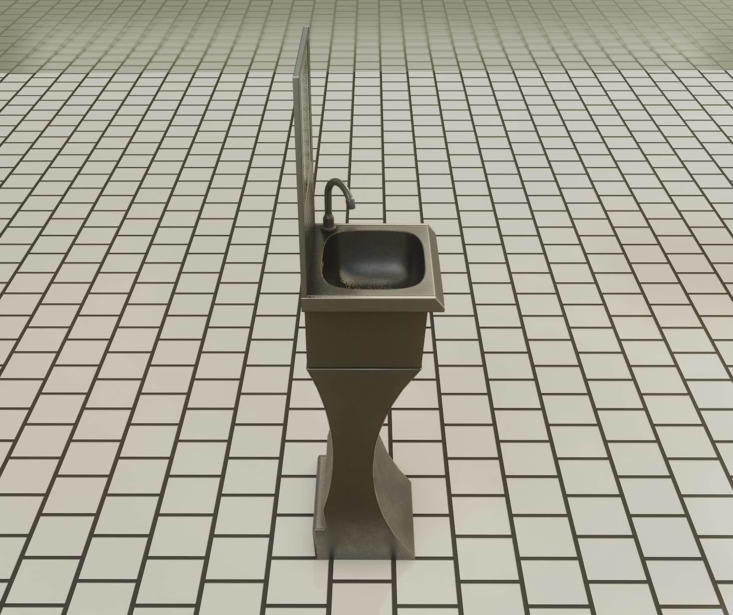 Futuristic Public Metal Sink - 27 - with Mirror Low-poly 3D model_14