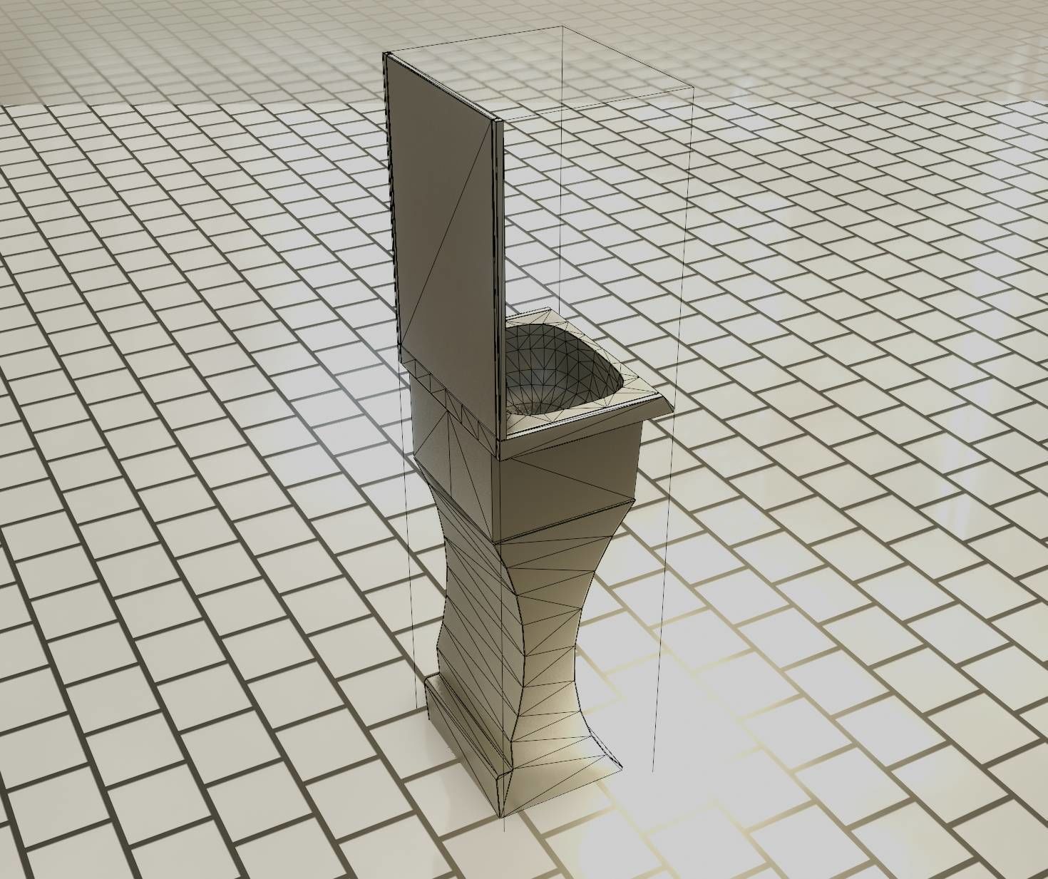 Futuristic Public Metal Sink - 27 - with Mirror Low-poly 3D model_15