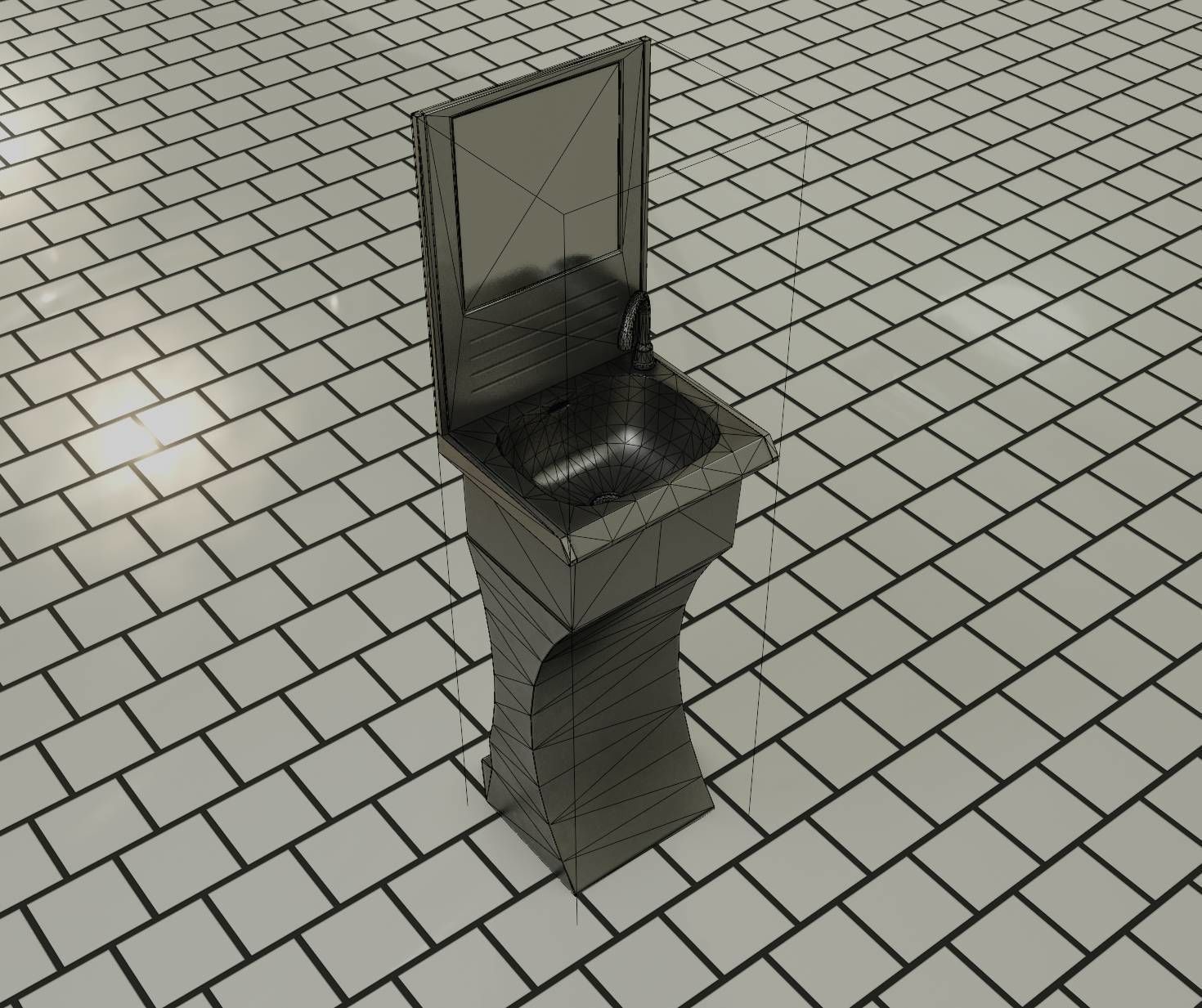 Futuristic Public Metal Sink - 27 - with Mirror Low-poly 3D model_45