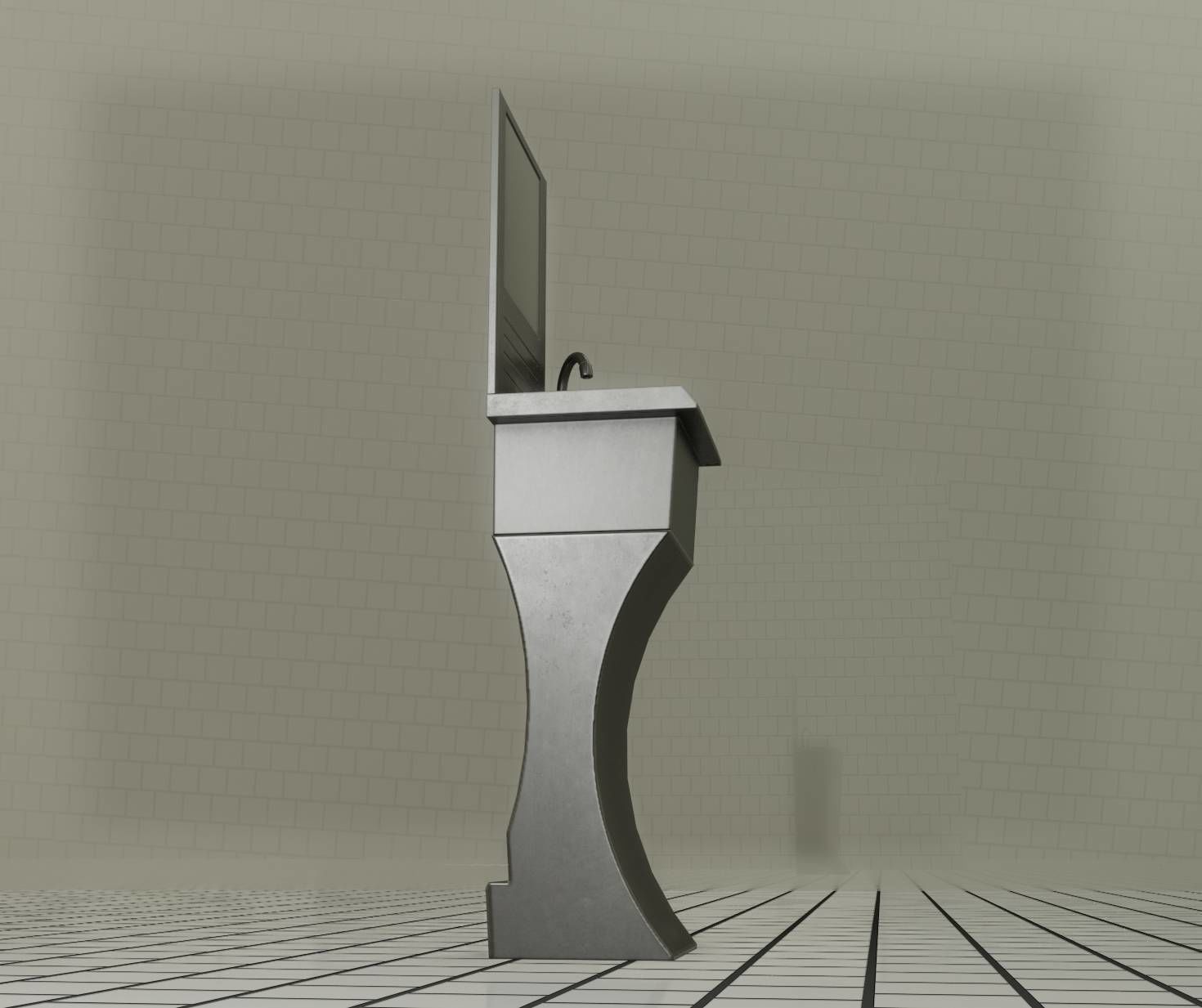 Futuristic Public Metal Sink - 27 - with Mirror Low-poly 3D model_3