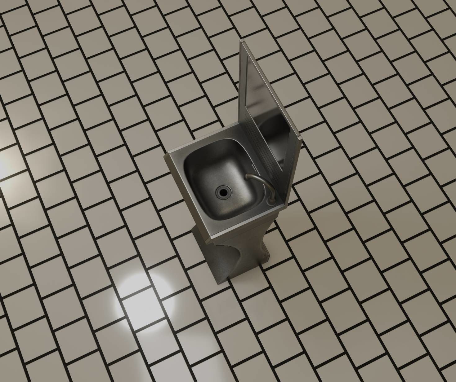 Futuristic Public Metal Sink - 27 - with Mirror Low-poly 3D model_10