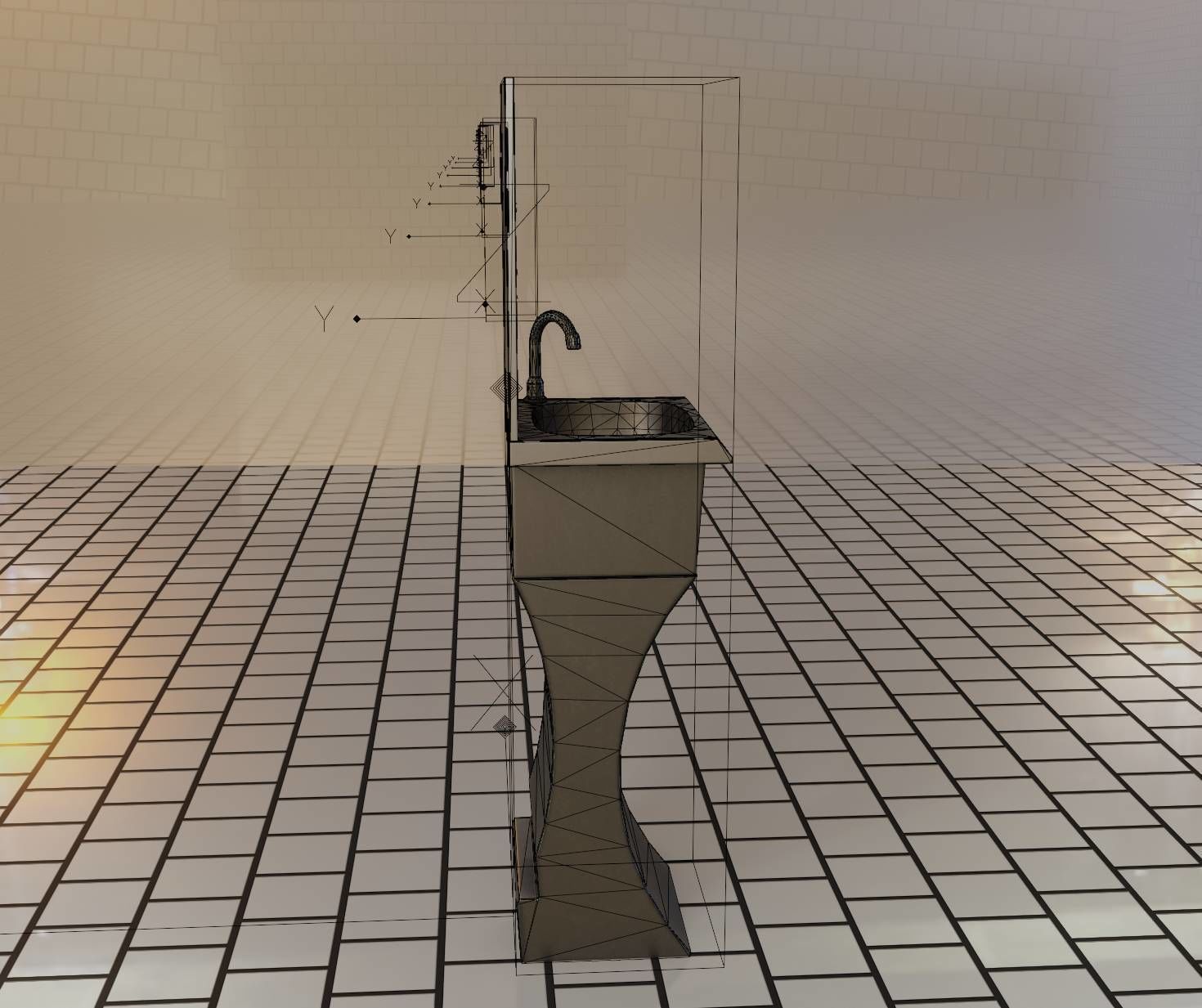 Futuristic Public Metal Sink - 27 - with Mirror Low-poly 3D model_53