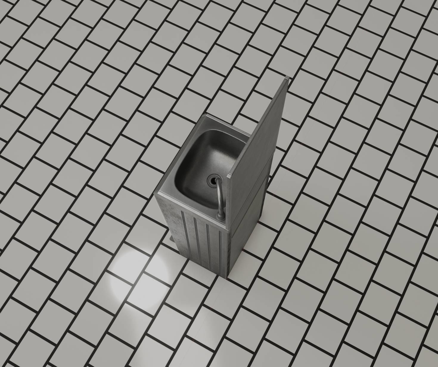 Public Metal Sink - 25 - with Mirror and Trashcan Low-poly 3D model_18