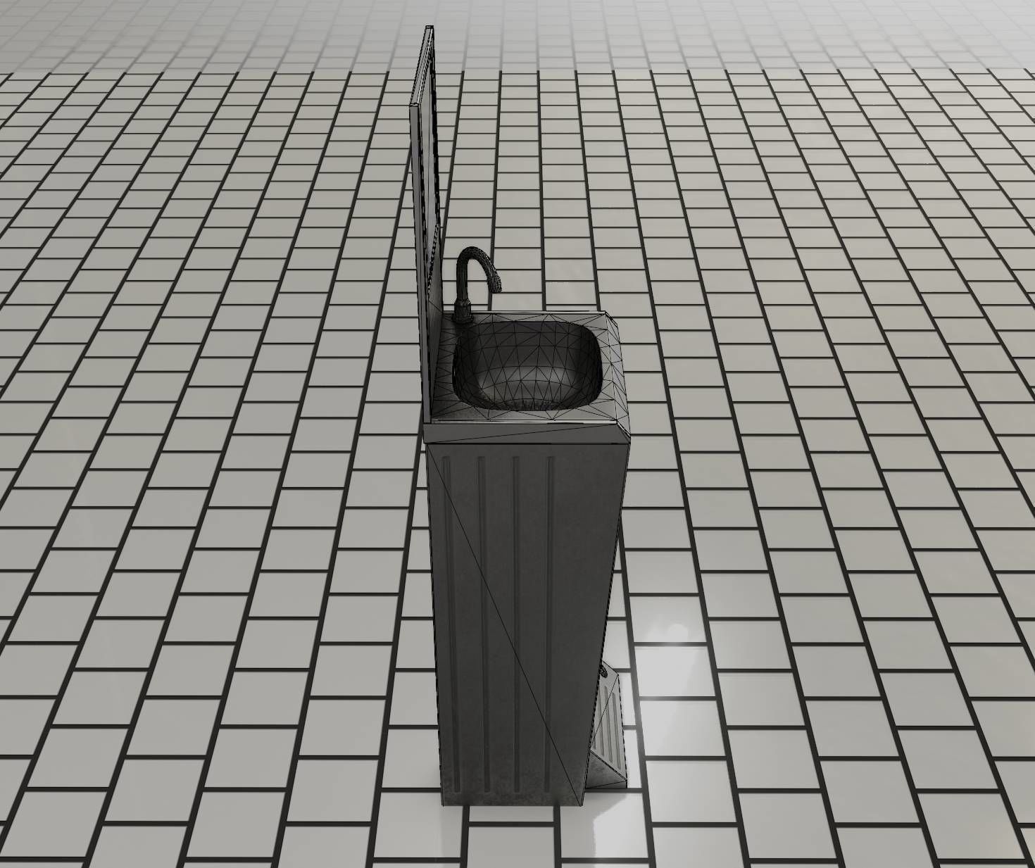 Public Metal Sink - 25 - with Mirror and Trashcan Low-poly 3D model_84