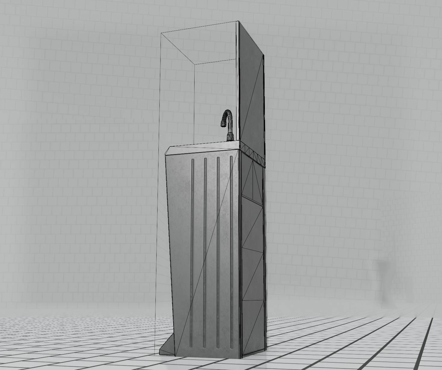 Public Metal Sink - 25 - with Mirror and Trashcan Low-poly 3D model_39