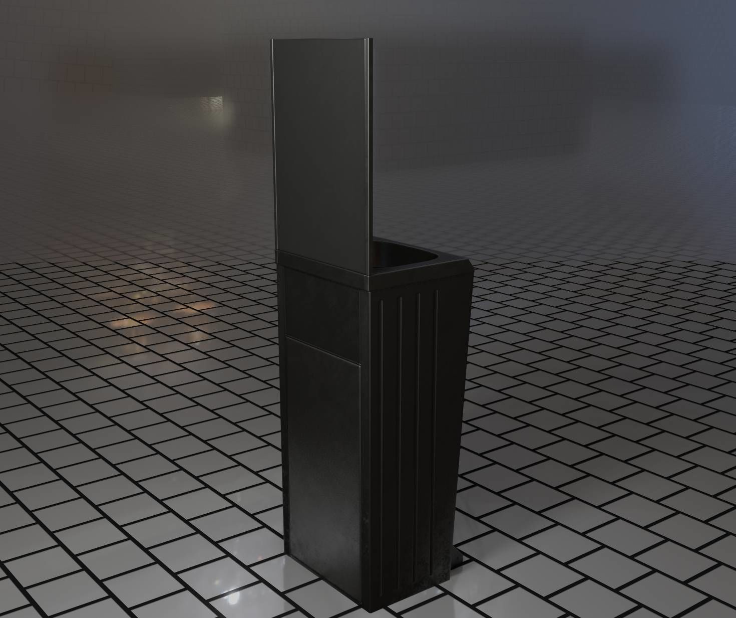 Public Metal Sink - 25 - with Mirror and Trashcan Low-poly 3D model_66