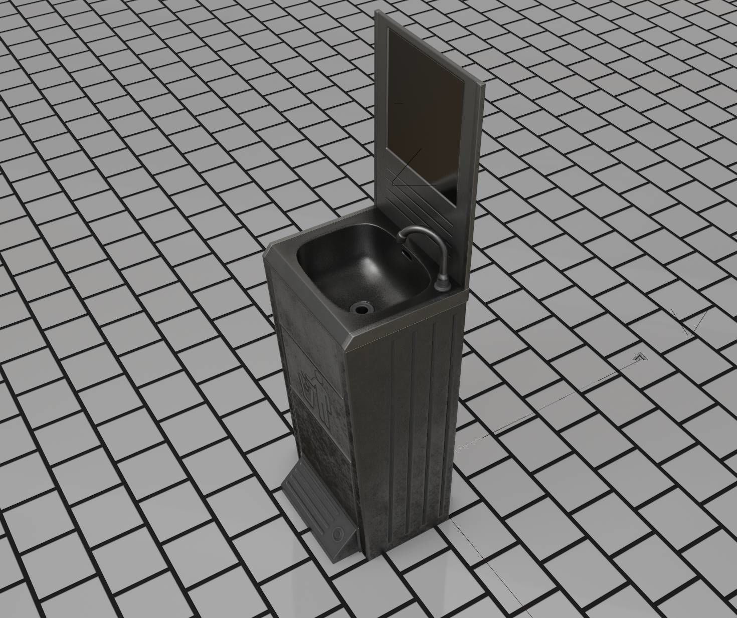 Public Metal Sink - 25 - with Mirror and Trashcan Low-poly 3D model_92