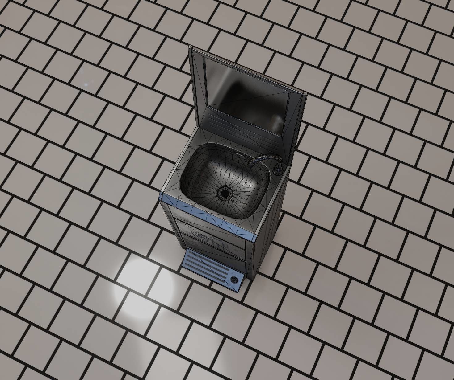 Public Metal Sink - 25 - with Mirror and Trashcan Low-poly 3D model_50