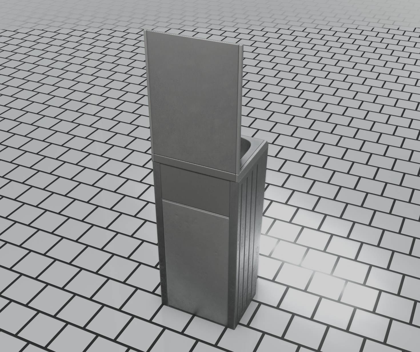 Public Metal Sink - 25 - with Mirror and Trashcan Low-poly 3D model_86