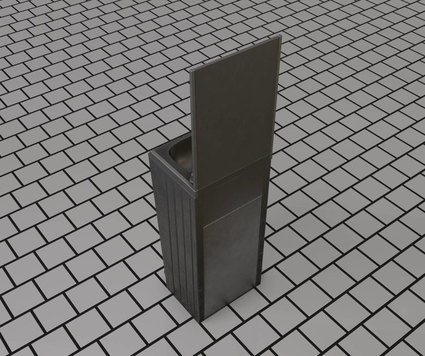 Public Metal Sink - 25 - with Mirror and Trashcan Low-poly 3D model_91