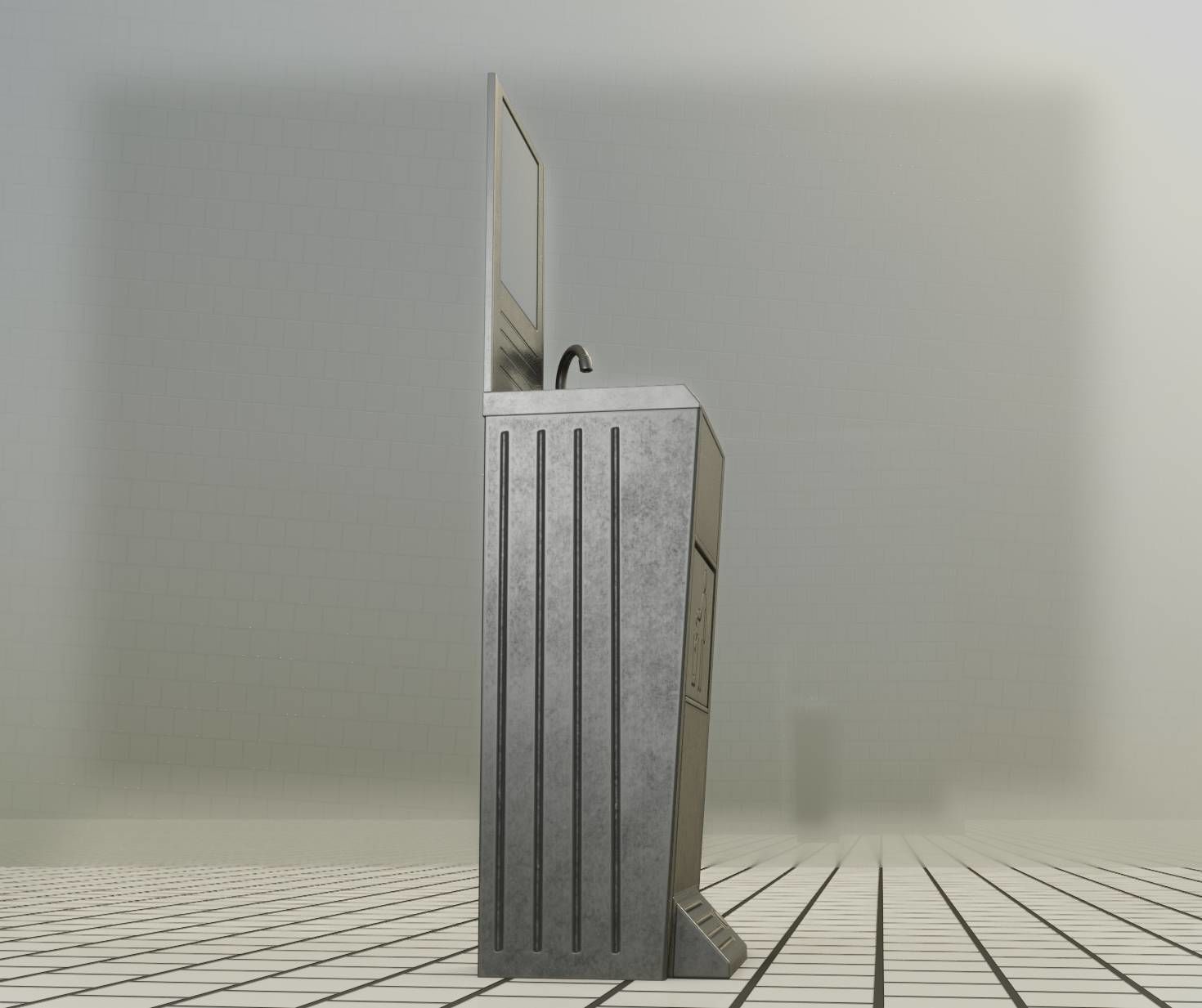 Public Metal Sink - 25 - with Mirror and Trashcan Low-poly 3D model_74
