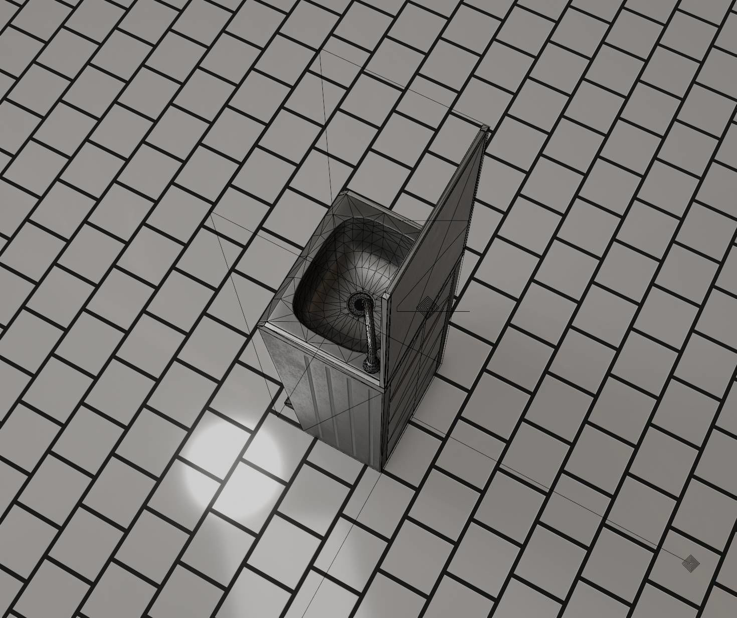 Public Metal Sink - 25 - with Mirror and Trashcan Low-poly 3D model_48