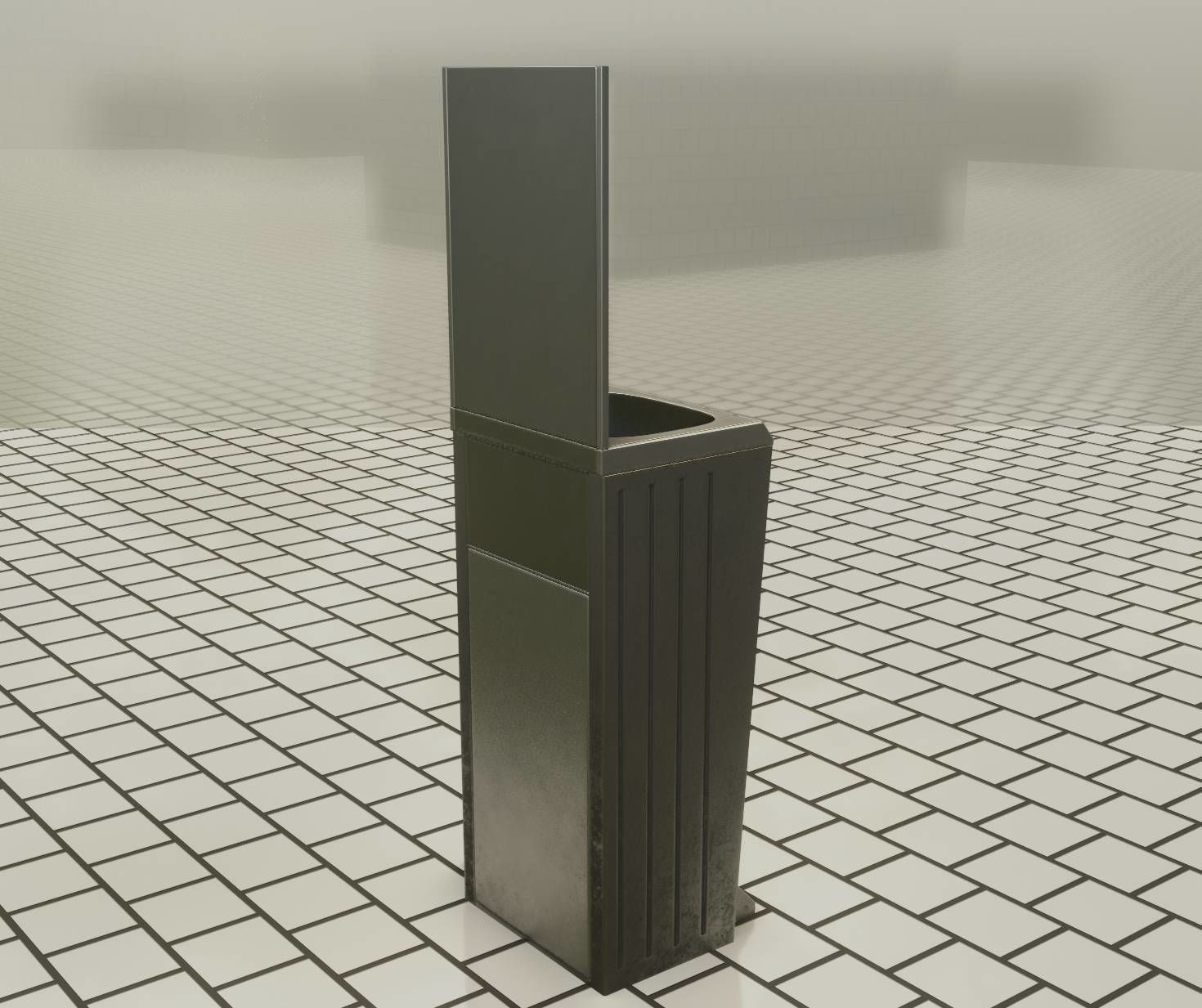 Public Metal Sink - 25 - with Mirror and Trashcan Low-poly 3D model_35