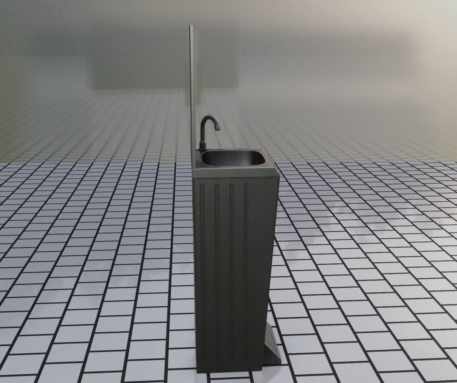 Public Metal Sink - 25 - with Mirror and Trashcan Low-poly 3D model_34
