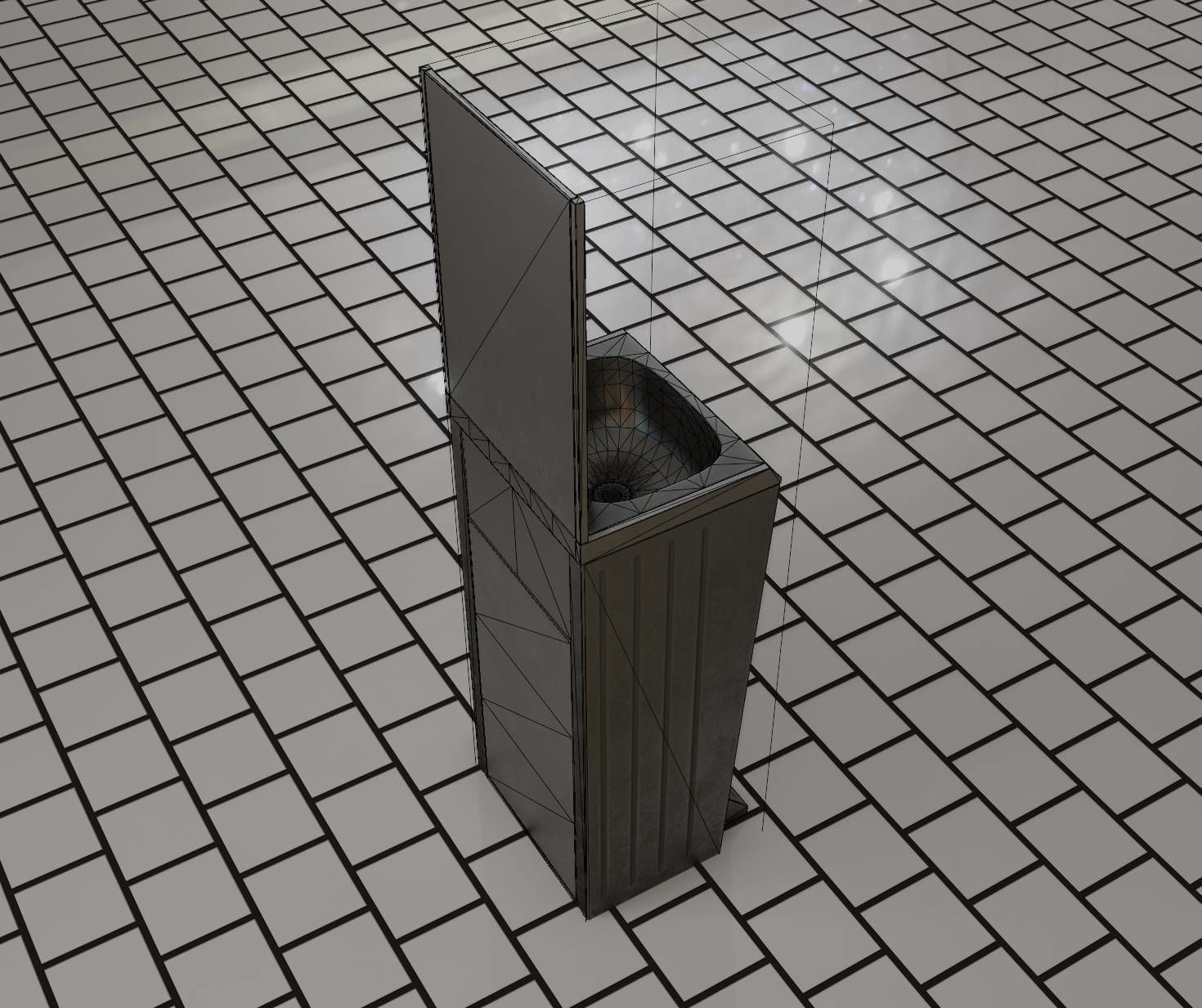Public Metal Sink - 25 - with Mirror and Trashcan Low-poly 3D model_90