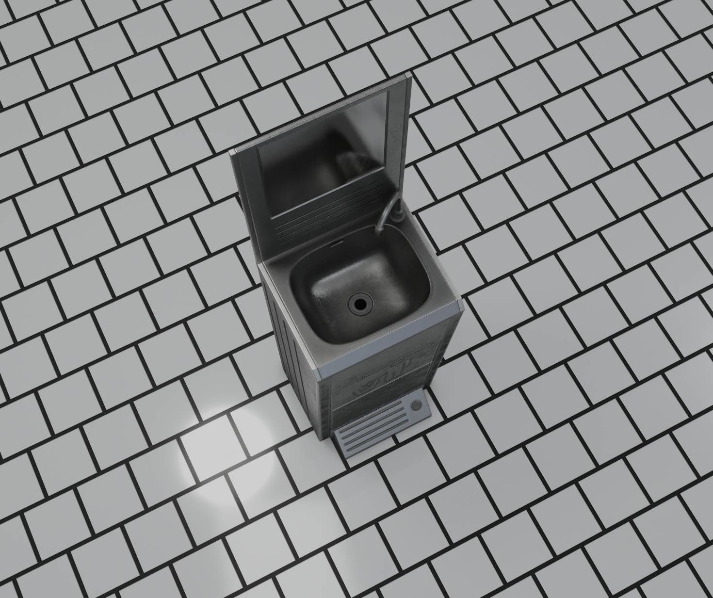 Public Metal Sink - 25 - with Mirror and Trashcan Low-poly 3D model_20