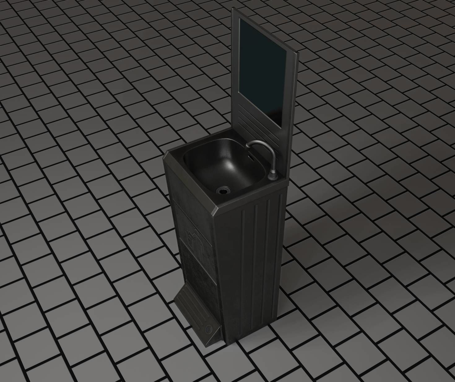 Public Metal Sink - 25 - with Mirror and Trashcan Low-poly 3D model_61