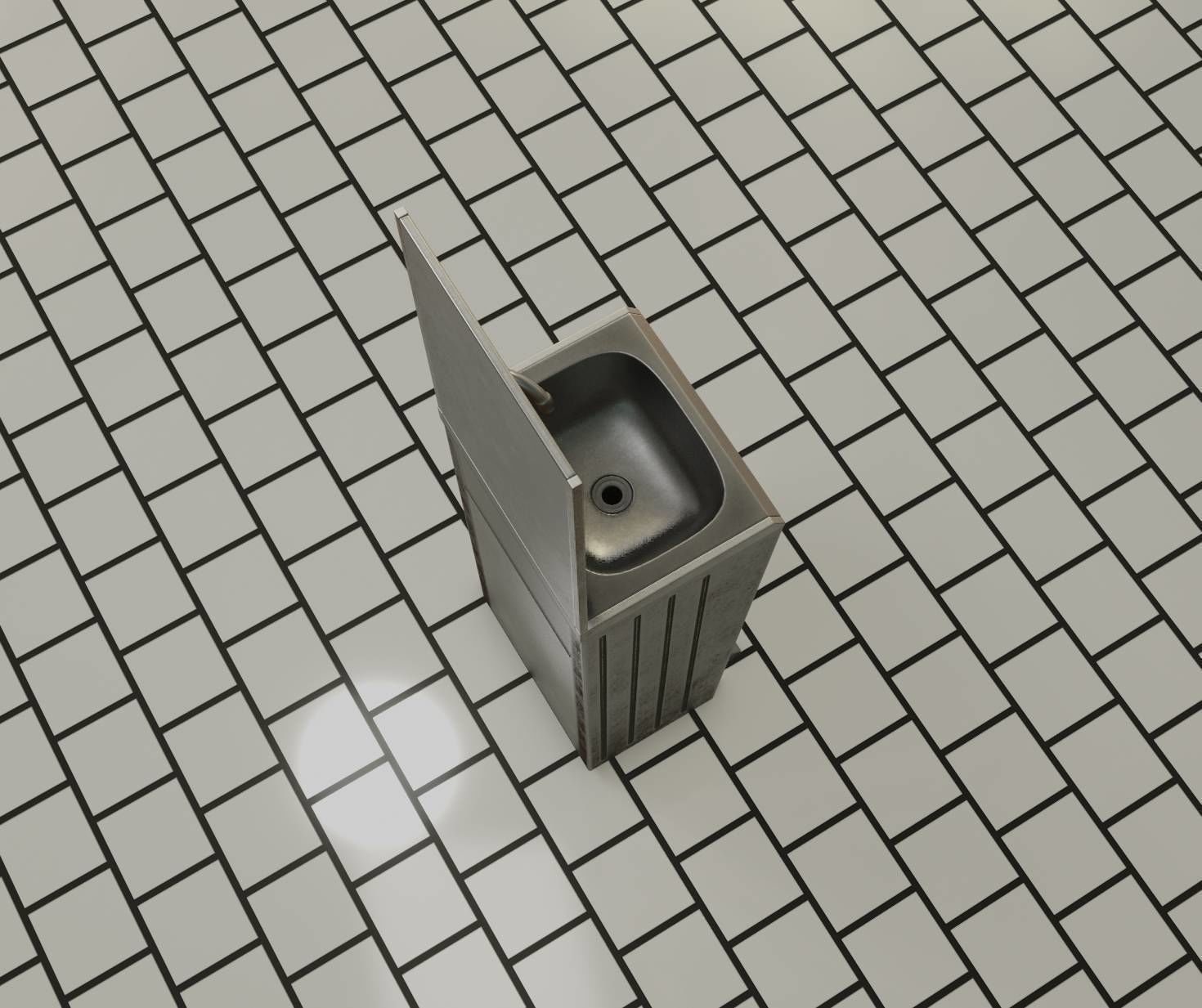 Public Metal Sink - 25 - with Mirror and Trashcan Low-poly 3D model_76