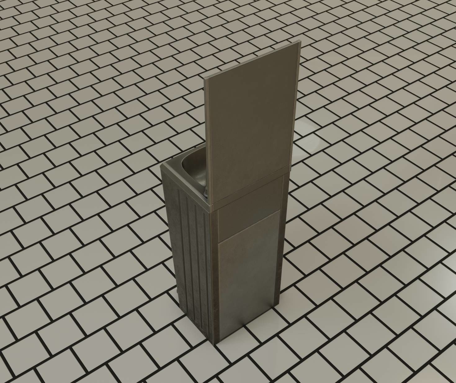 Public Metal Sink - 25 - with Mirror and Trashcan Low-poly 3D model_29