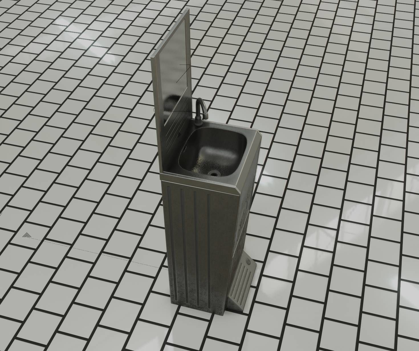 Public Metal Sink - 25 - with Mirror and Trashcan Low-poly 3D model_58
