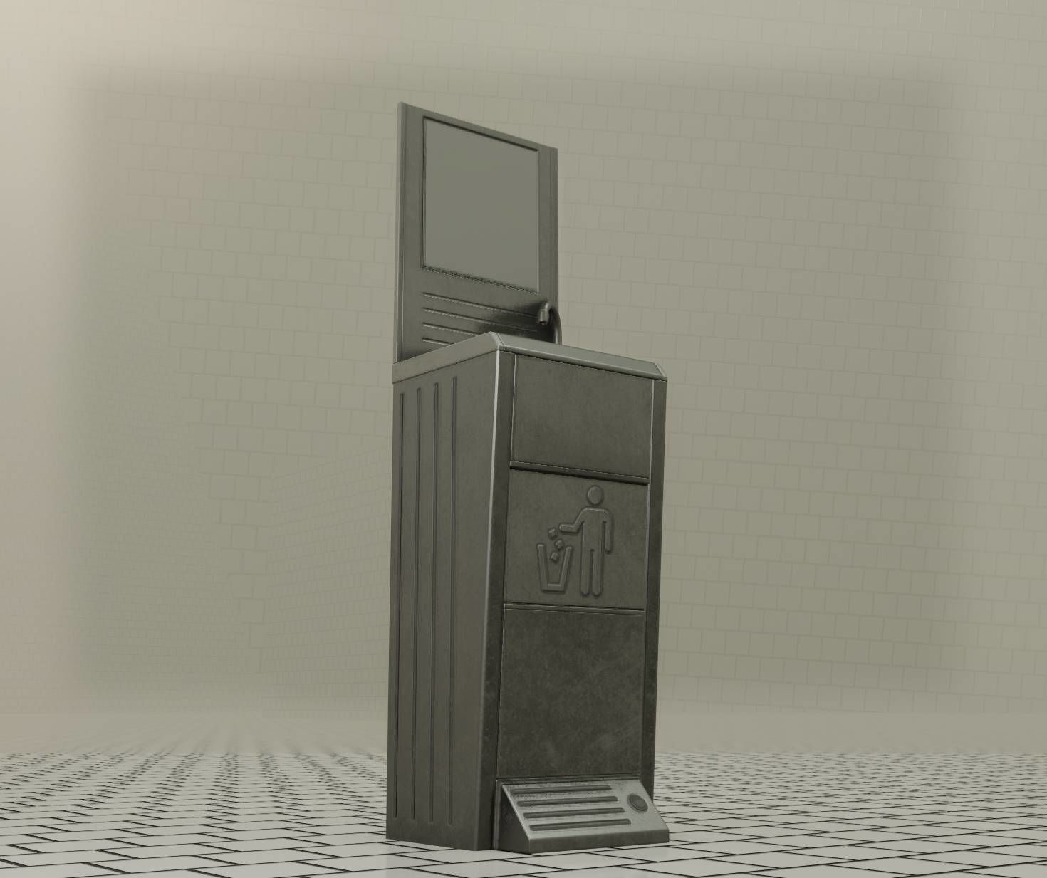 Public Metal Sink - 25 - with Mirror and Trashcan Low-poly 3D model_42