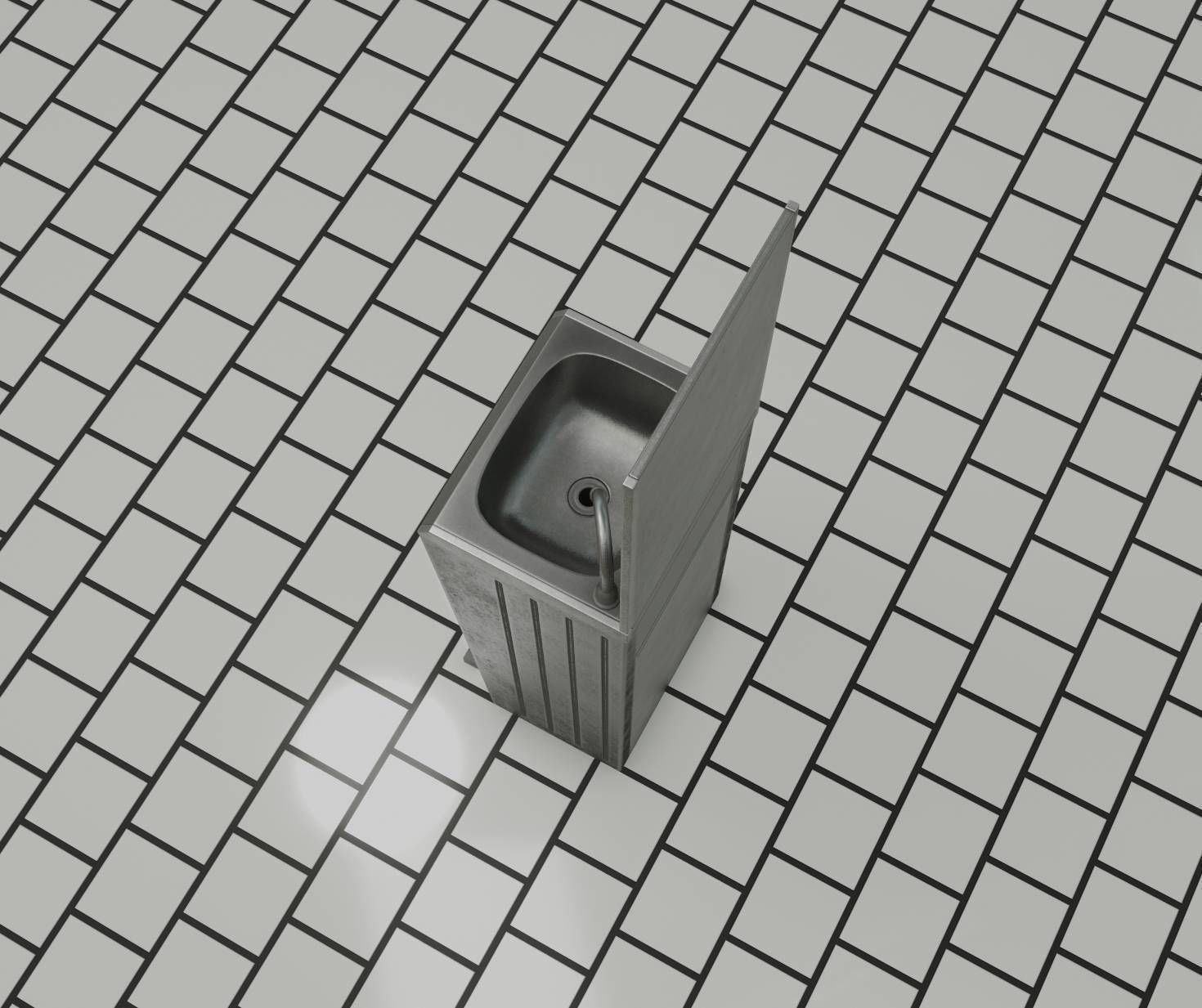Public Metal Sink - 25 - with Mirror and Trashcan Low-poly 3D model_79