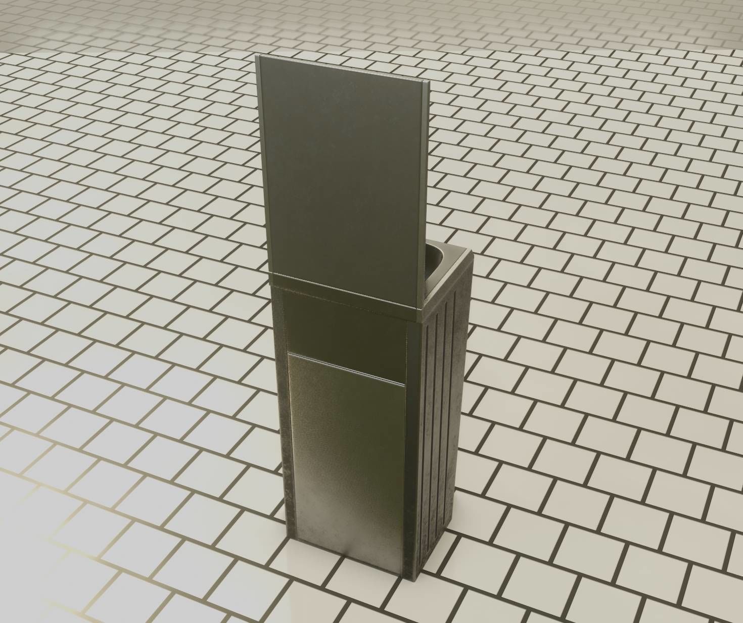 Public Metal Sink - 25 - with Mirror and Trashcan Low-poly 3D model_55