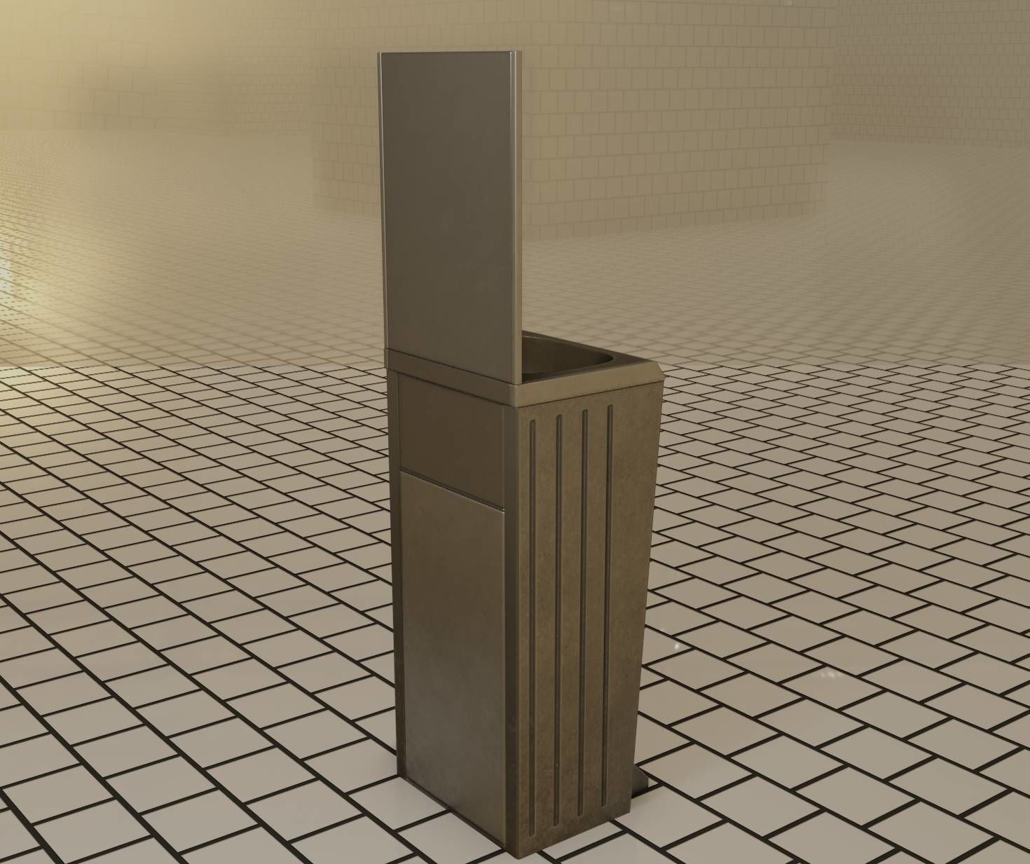 Public Metal Sink - 25 - with Mirror and Trashcan Low-poly 3D model_97