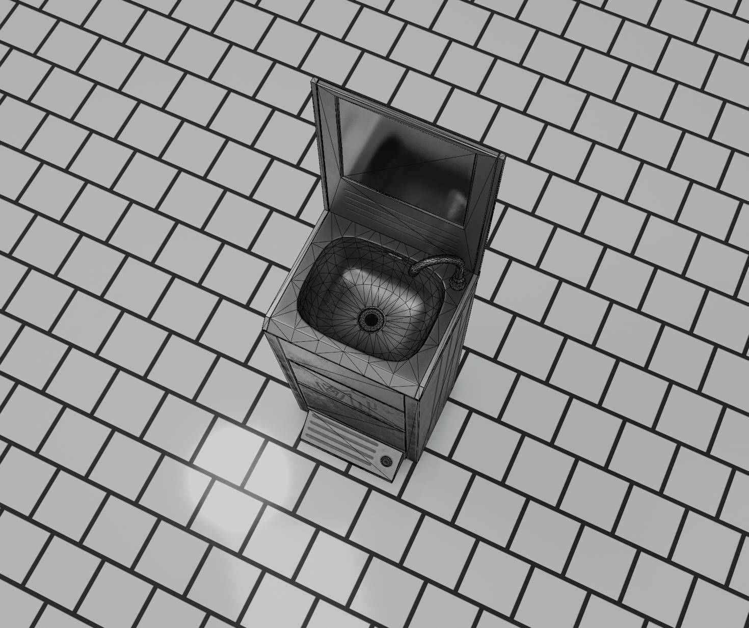 Public Metal Sink - 25 - with Mirror and Trashcan Low-poly 3D model_19