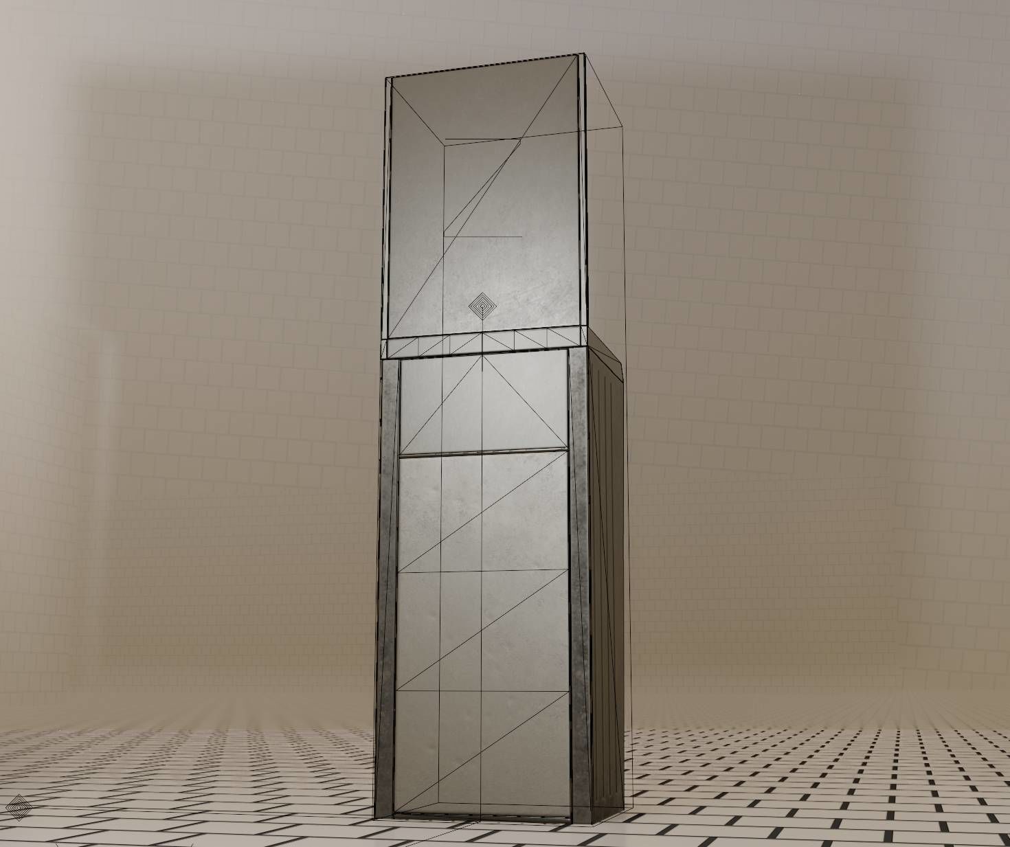 Public Metal Sink - 25 - with Mirror and Trashcan Low-poly 3D model_99