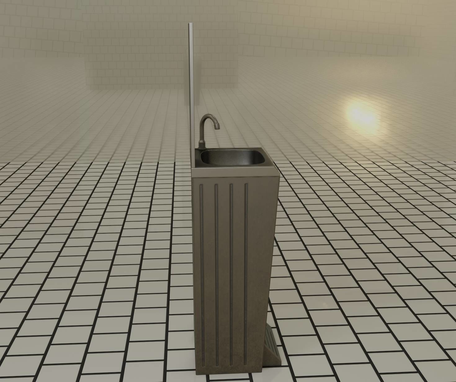 Public Metal Sink - 25 - with Mirror and Trashcan Low-poly 3D model_96