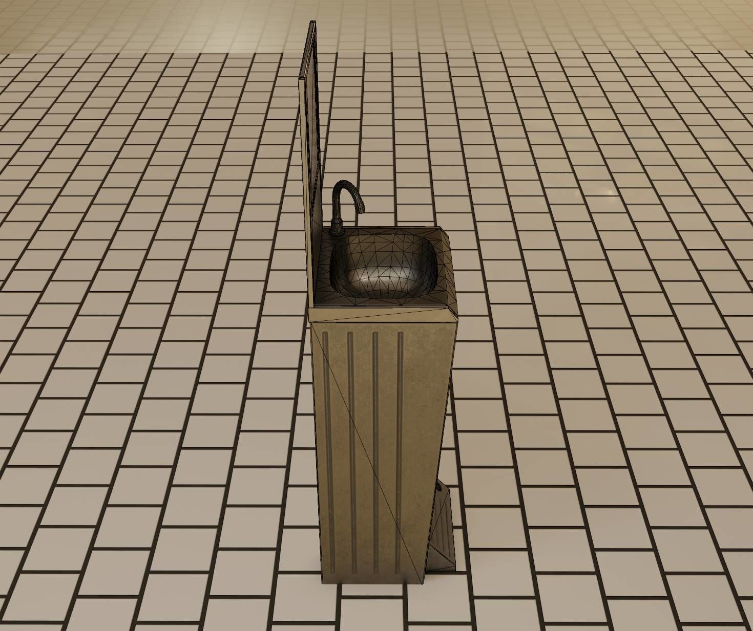 Public Metal Sink - 25 - with Mirror and Trashcan Low-poly 3D model_53