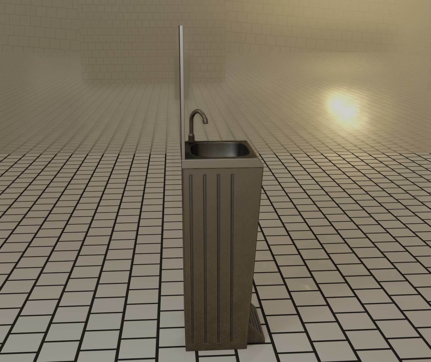 Public Metal Sink - 25 - with Mirror and Trashcan Low-poly 3D model_6