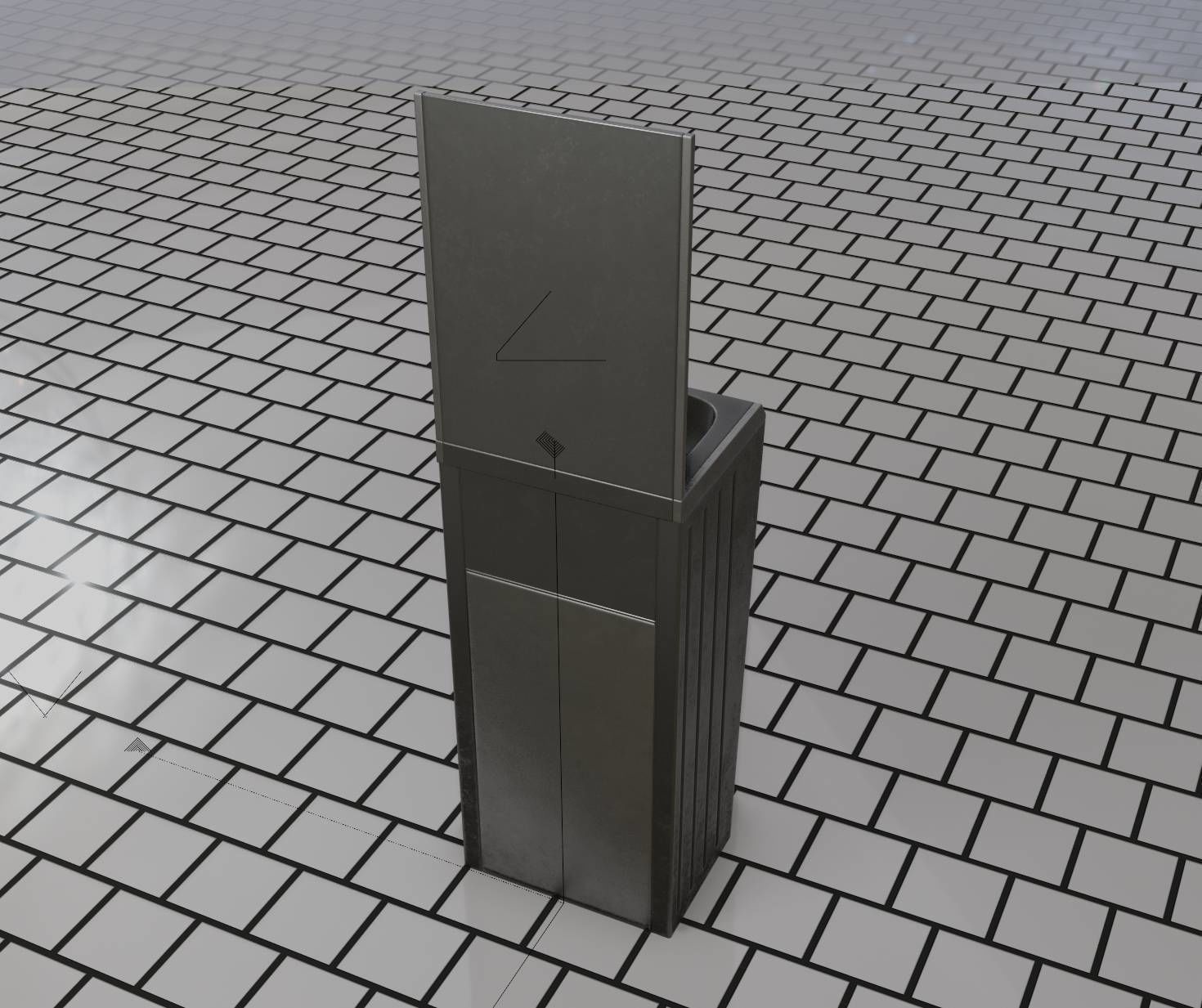 Public Metal Sink - 25 - with Mirror and Trashcan Low-poly 3D model_24