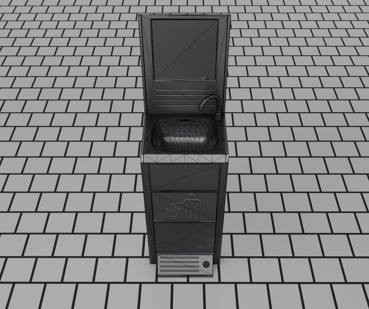 Public Metal Sink - 25 - with Mirror and Trashcan Low-poly 3D model_87