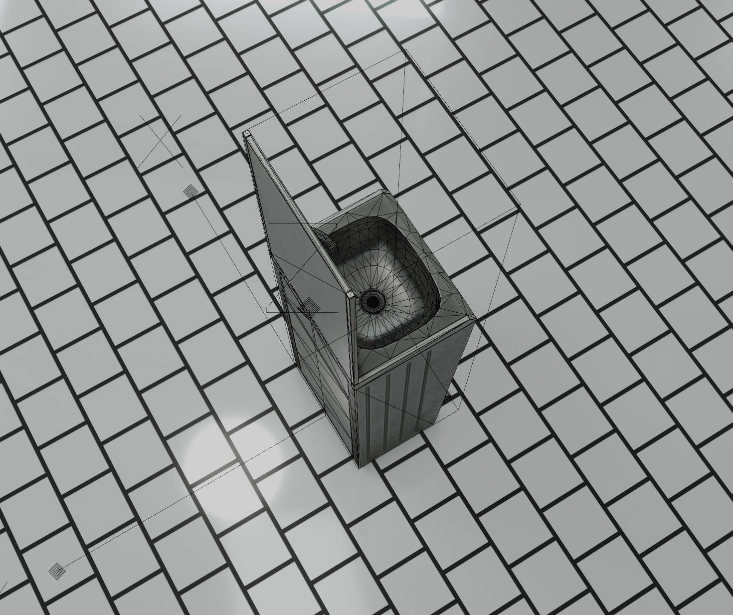 Public Metal Sink - 25 - with Mirror and Trashcan Low-poly 3D model_15