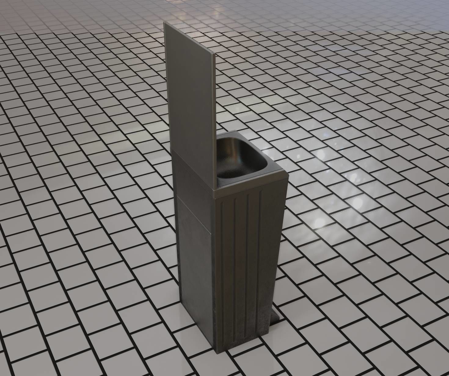 Public Metal Sink - 25 - with Mirror and Trashcan Low-poly 3D model_23