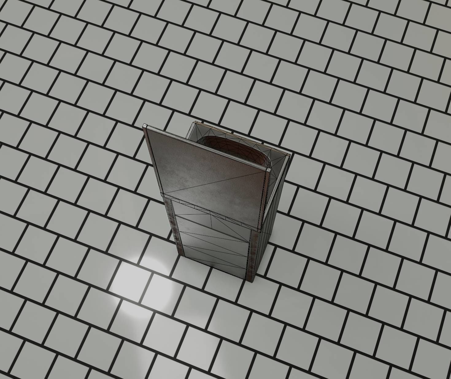 Public Metal Sink - 25 - with Mirror and Trashcan Low-poly 3D model_77