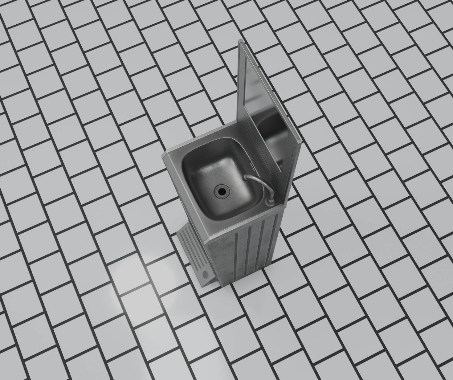 Public Metal Sink - 25 - with Mirror and Trashcan Low-poly 3D model_49