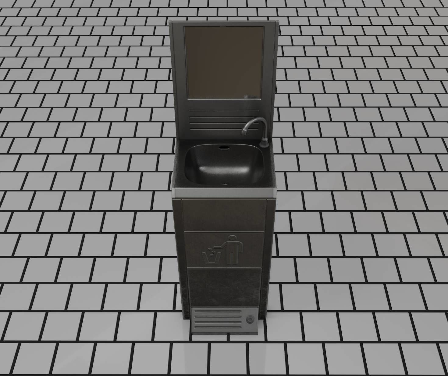 Public Metal Sink - 25 - with Mirror and Trashcan Low-poly 3D model_25
