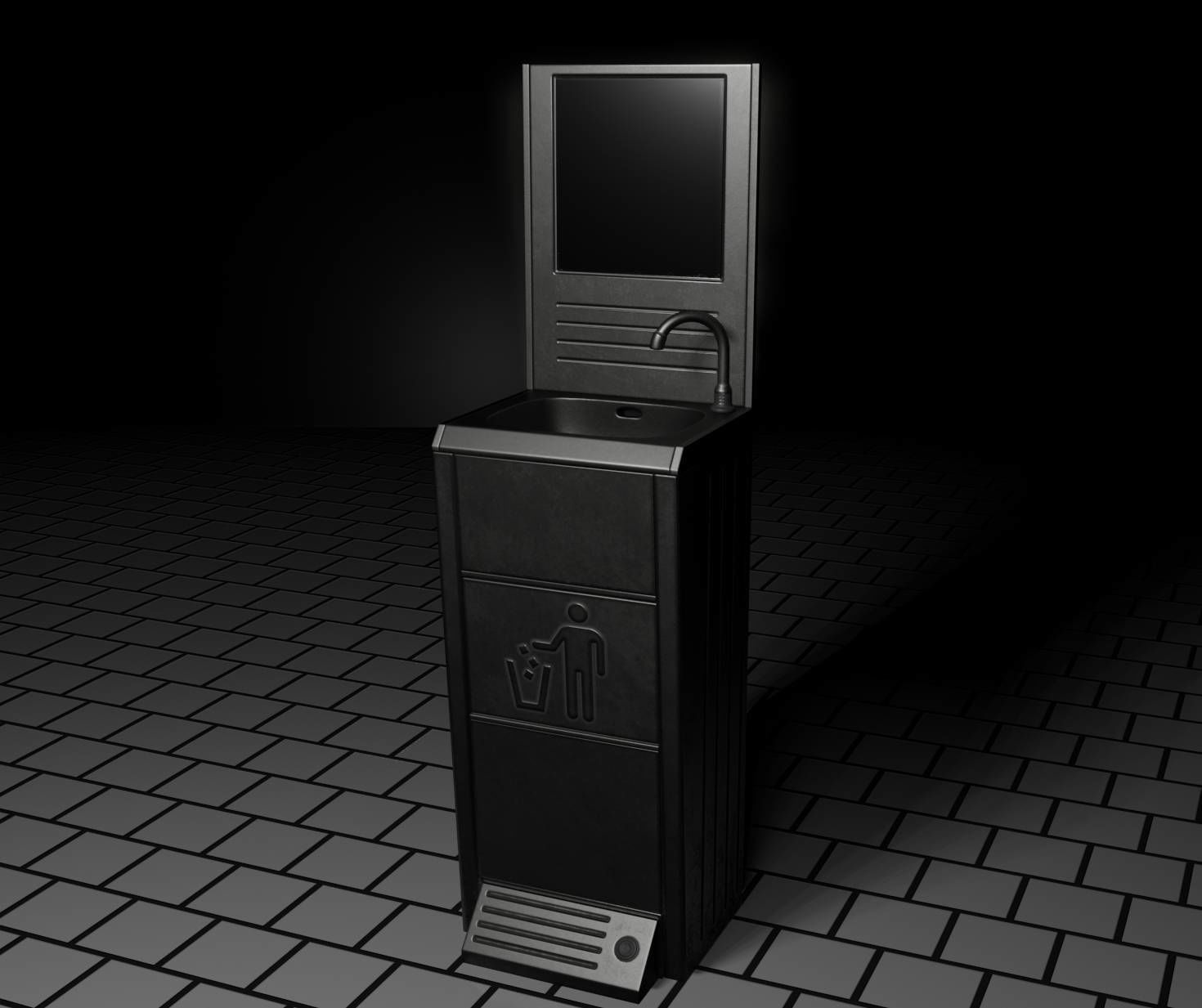 Public Metal Sink - 25 - with Mirror and Trashcan Low-poly 3D model_63