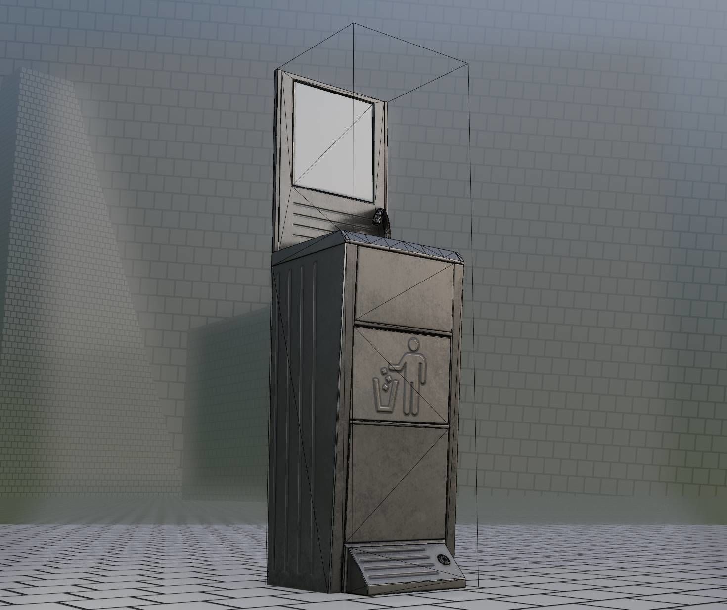 Public Metal Sink - 25 - with Mirror and Trashcan Low-poly 3D model_73