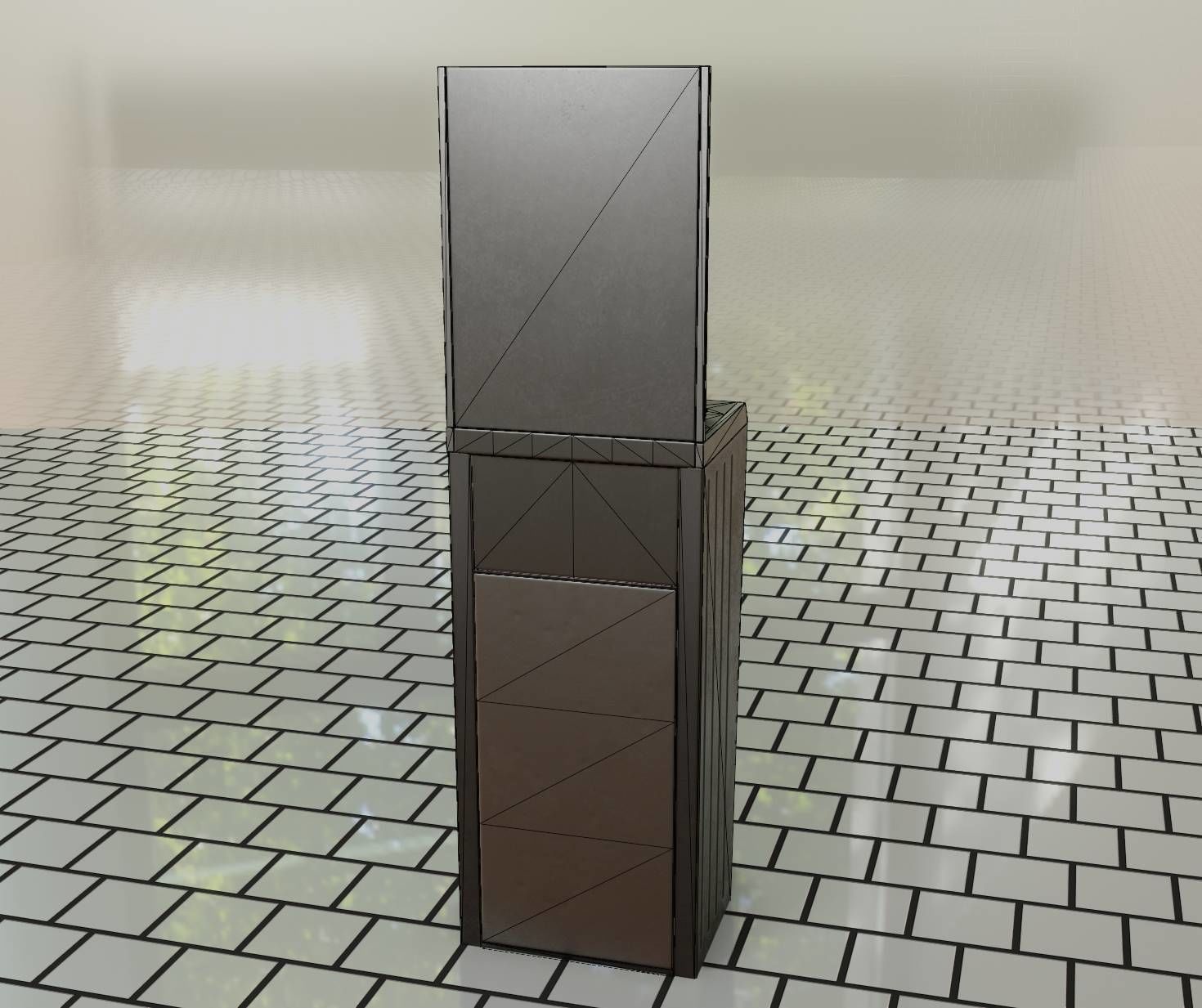 Public Metal Sink - 25 - with Mirror and Trashcan Low-poly 3D model_36