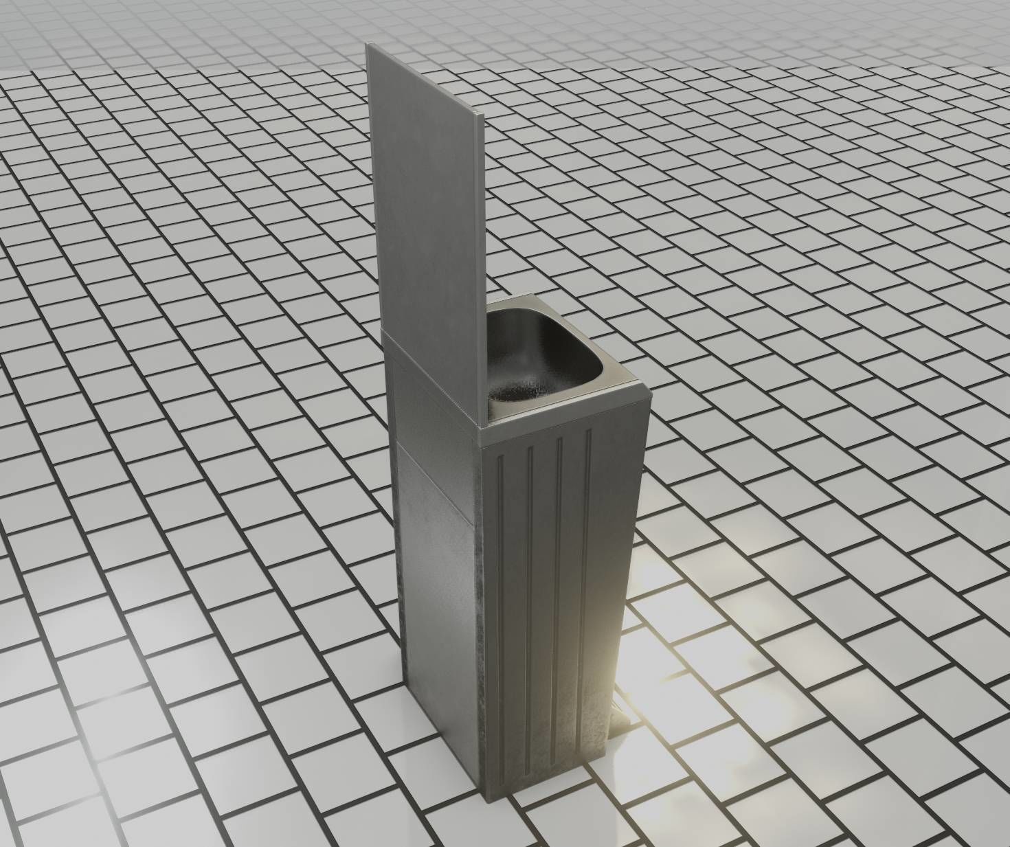 Public Metal Sink - 25 - with Mirror and Trashcan Low-poly 3D model_85