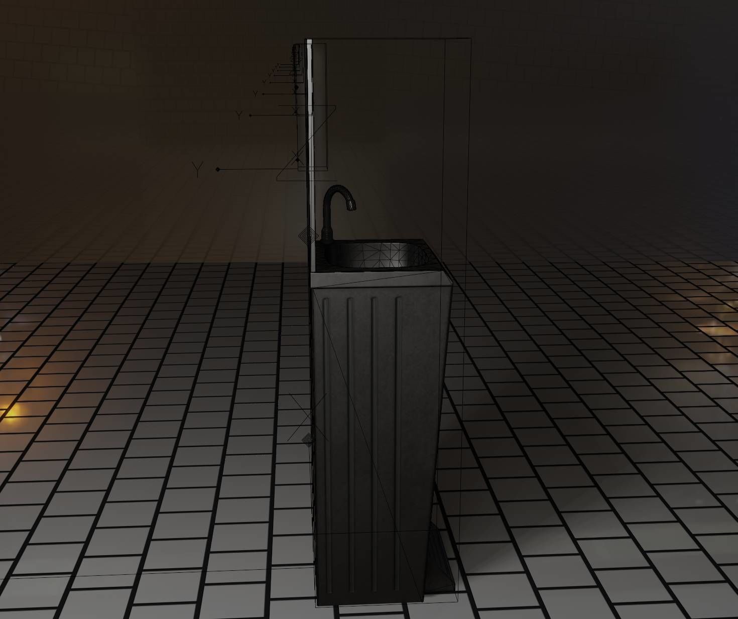 Public Metal Sink - 25 - with Mirror and Trashcan Low-poly 3D model_65
