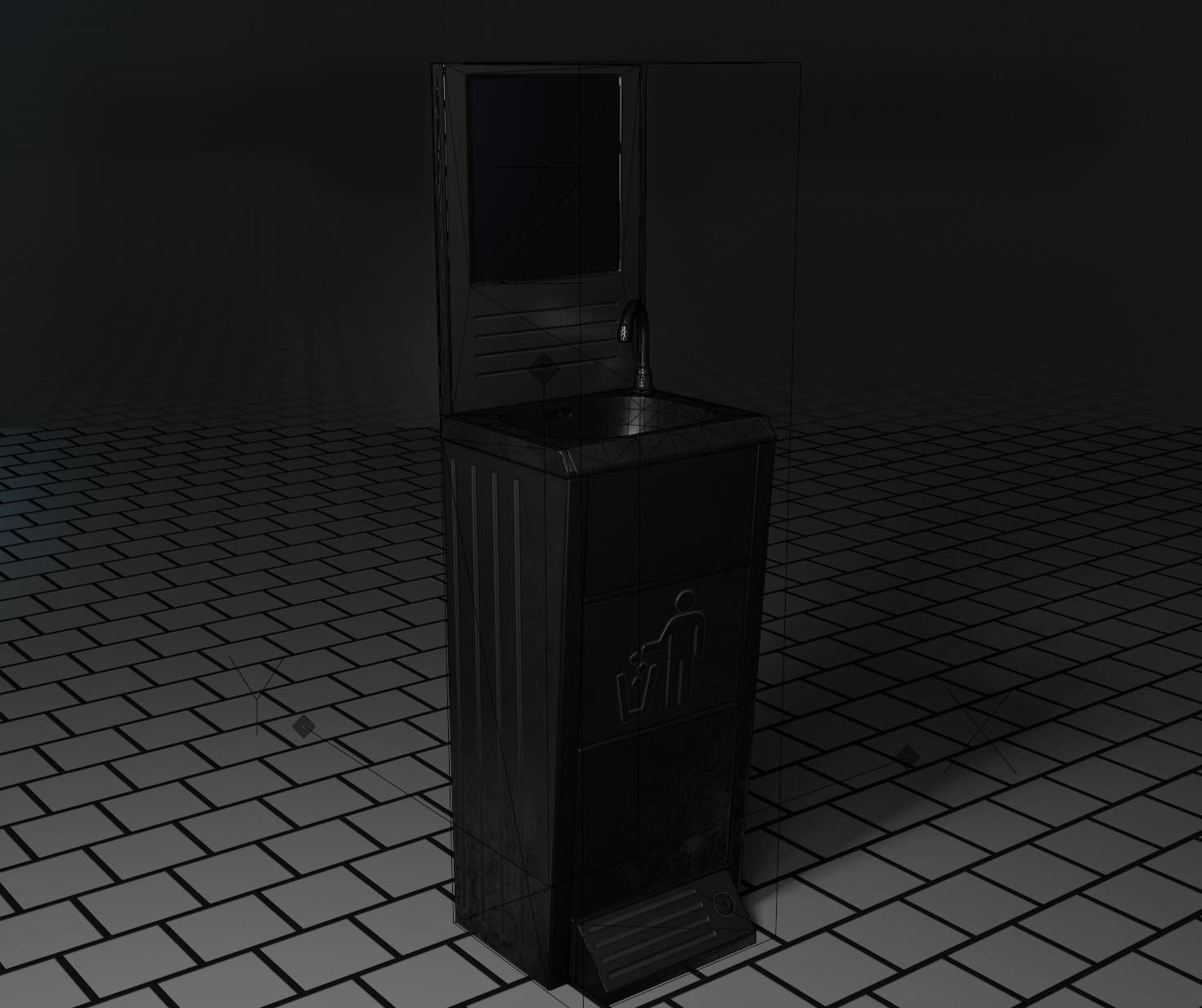 Public Metal Sink - 25 - with Mirror and Trashcan Low-poly 3D model_64